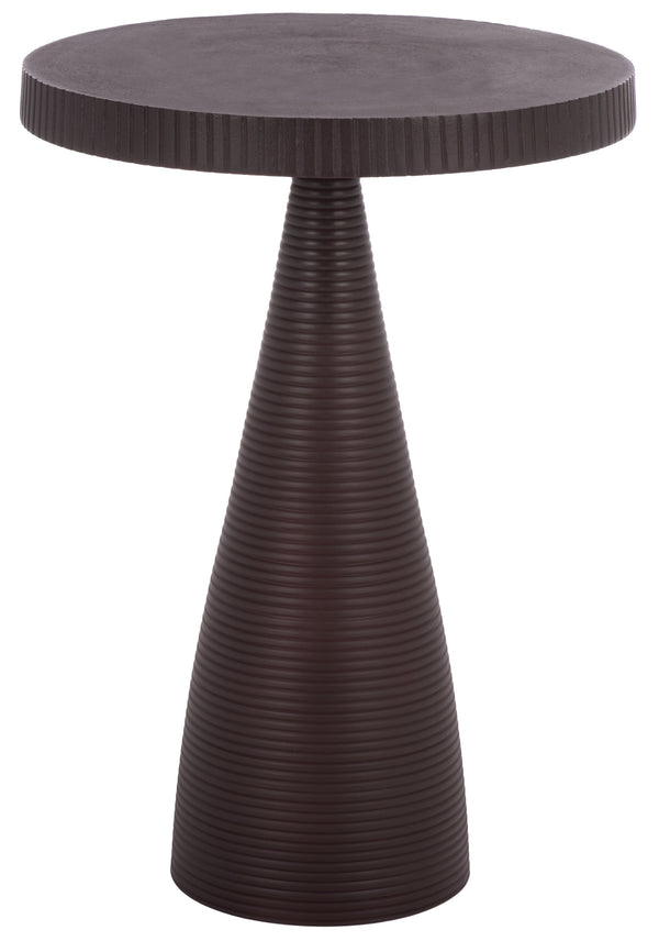 Champeaux Round Accent Table With Sculptural Tapered Pedestal, Textured Aluminum Finish, 21" H