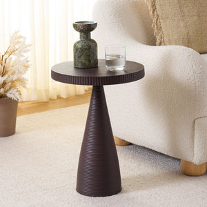 Champeaux Round Accent Table With Sculptural Tapered Pedestal, Textured Aluminum Finish, 21" H
