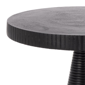 Champeaux Round Accent Table With Sculptural Tapered Pedestal, Textured Aluminum Finish, 21" H