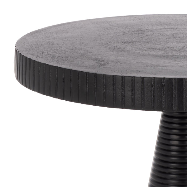 Champeaux Round Accent Table With Sculptural Tapered Pedestal, Textured Aluminum Finish, 21" H