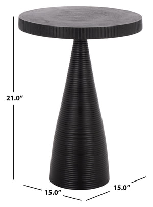 Champeaux Round Accent Table With Sculptural Tapered Pedestal, Textured Aluminum Finish, 21" H