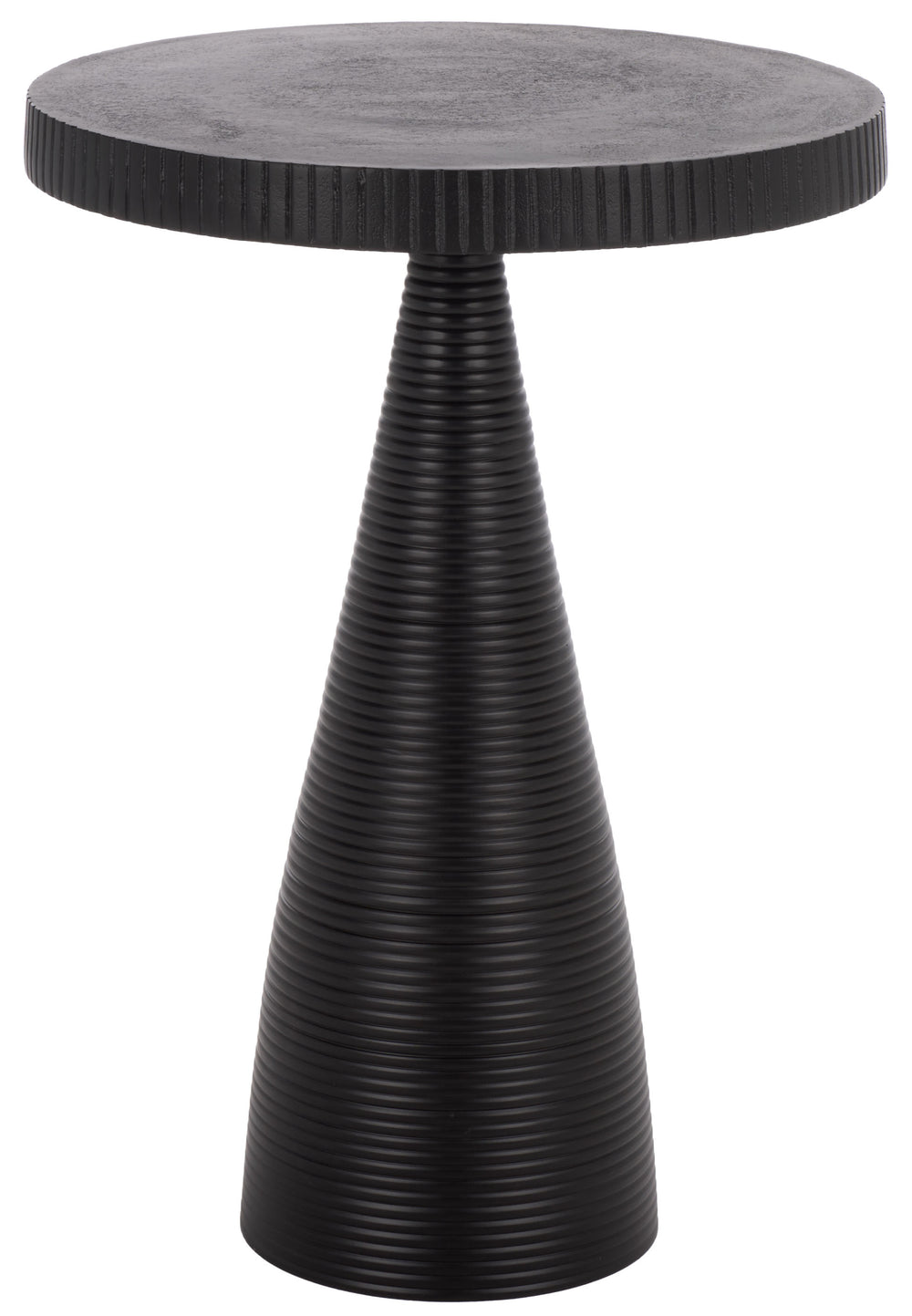 Champeaux Round Accent Table With Sculptural Tapered Pedestal, Textured Aluminum Finish, 21" H