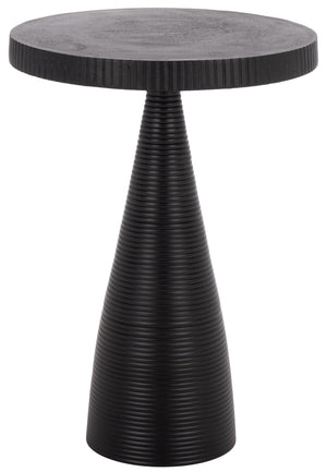 Champeaux Round Accent Table With Sculptural Tapered Pedestal, Textured Aluminum Finish, 21" H