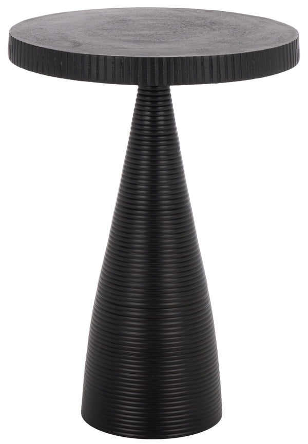 Champeaux Round Accent Table With Sculptural Tapered Pedestal, Textured Aluminum Finish, 21" H
