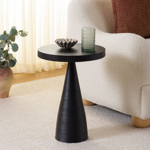 Champeaux Round Accent Table With Sculptural Tapered Pedestal, Textured Aluminum Finish, 21" H