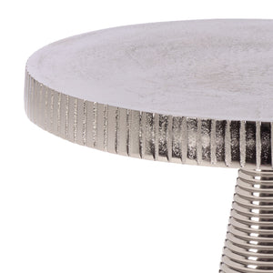 Champeaux Round Accent Table With Sculptural Tapered Pedestal, Textured Aluminum Finish, 21" H