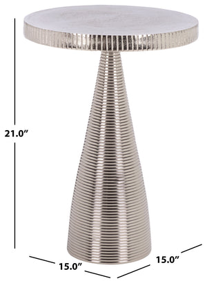 Champeaux Round Accent Table With Sculptural Tapered Pedestal, Textured Aluminum Finish, 21" H