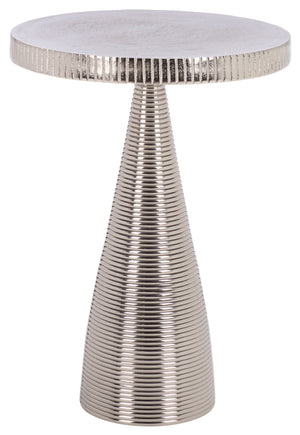 Champeaux Round Accent Table With Sculptural Tapered Pedestal, Textured Aluminum Finish, 21" H