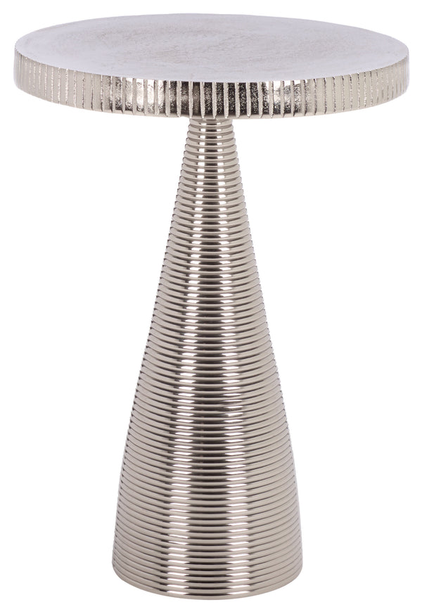 Champeaux Round Accent Table With Sculptural Tapered Pedestal, Textured Aluminum Finish, 21" H