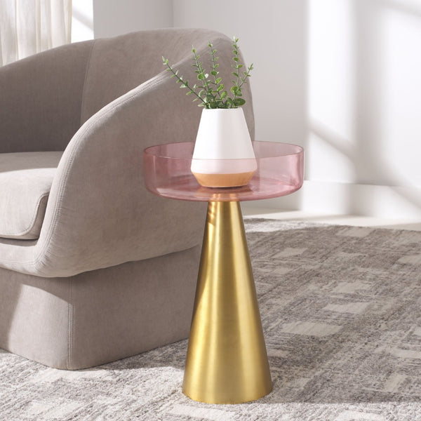 Safavieh Crysanta Round Accent Table - Modern Glam Glass Top With Gold Base For Stylish Living Spaces FOX5528A