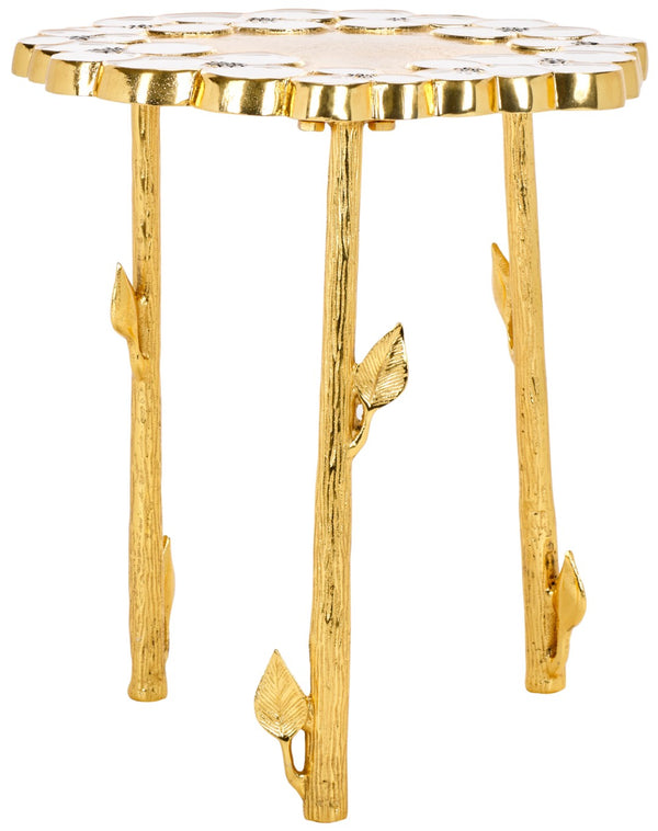 Safavieh Florance Accent Table - Handcrafted Gold Finish With Floral Motifs, Glam Decorative Side Table FOX5529A