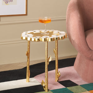 Safavieh Florance Accent Table - Handcrafted Gold Finish With Floral Motifs, Glam Decorative Side Table FOX5529A