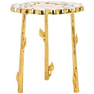 Safavieh Florance Accent Table - Handcrafted Gold Finish With Floral Motifs, Glam Decorative Side Table FOX5529A