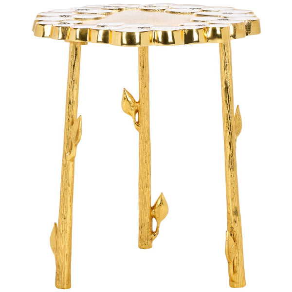 Safavieh Florance Accent Table - Handcrafted Gold Finish With Floral Motifs, Glam Decorative Side Table FOX5529A