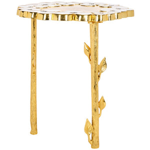 Safavieh Florance Accent Table - Handcrafted Gold Finish With Floral Motifs, Glam Decorative Side Table FOX5529A