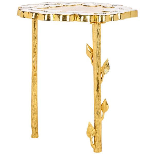 Safavieh Florance Accent Table - Handcrafted Gold Finish With Floral Motifs, Glam Decorative Side Table FOX5529A