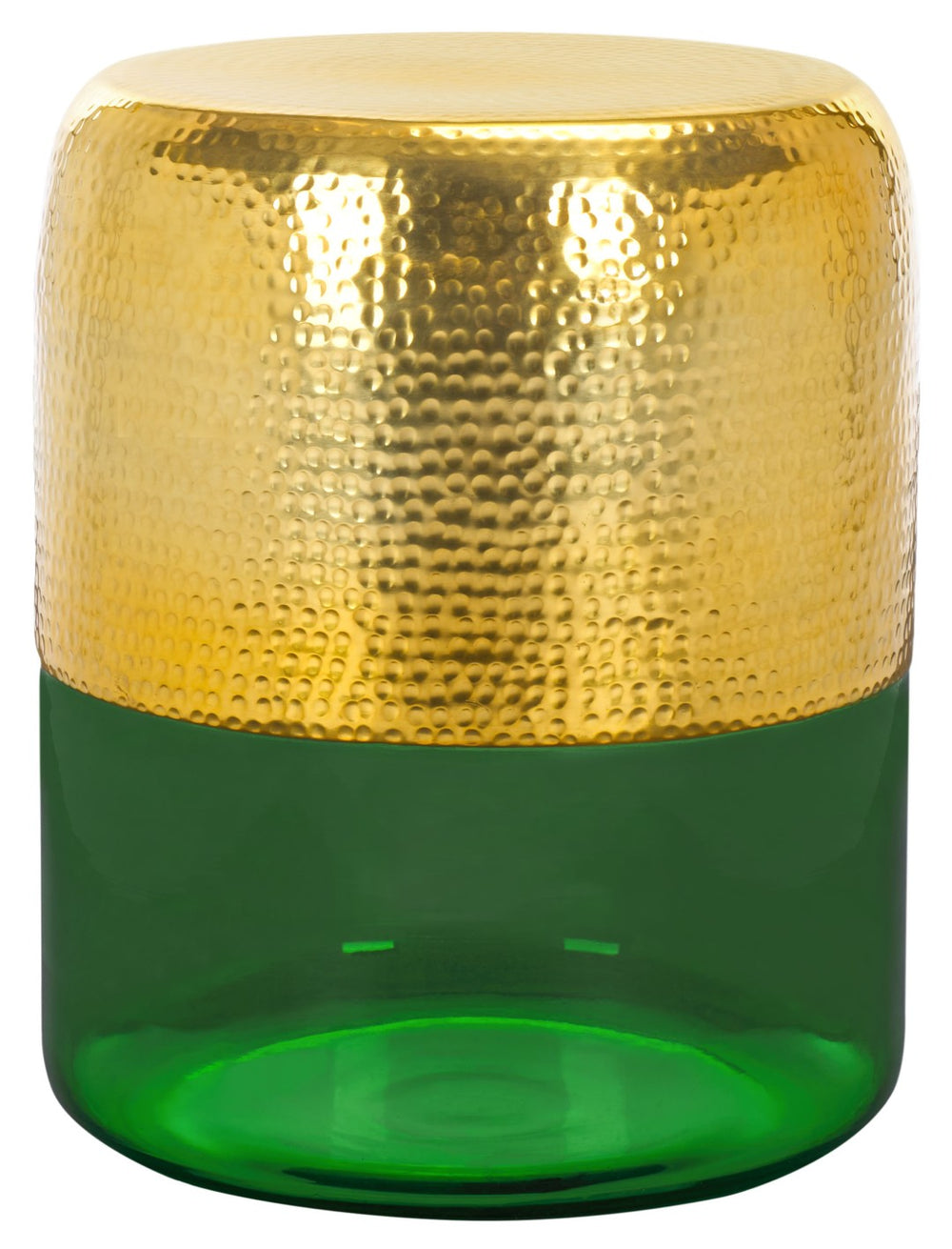 Safavieh Saanvi Luxurious Round Accent Table With Hammered Gold Top & Emerald Glass Base For Chic Décor FOX5530A