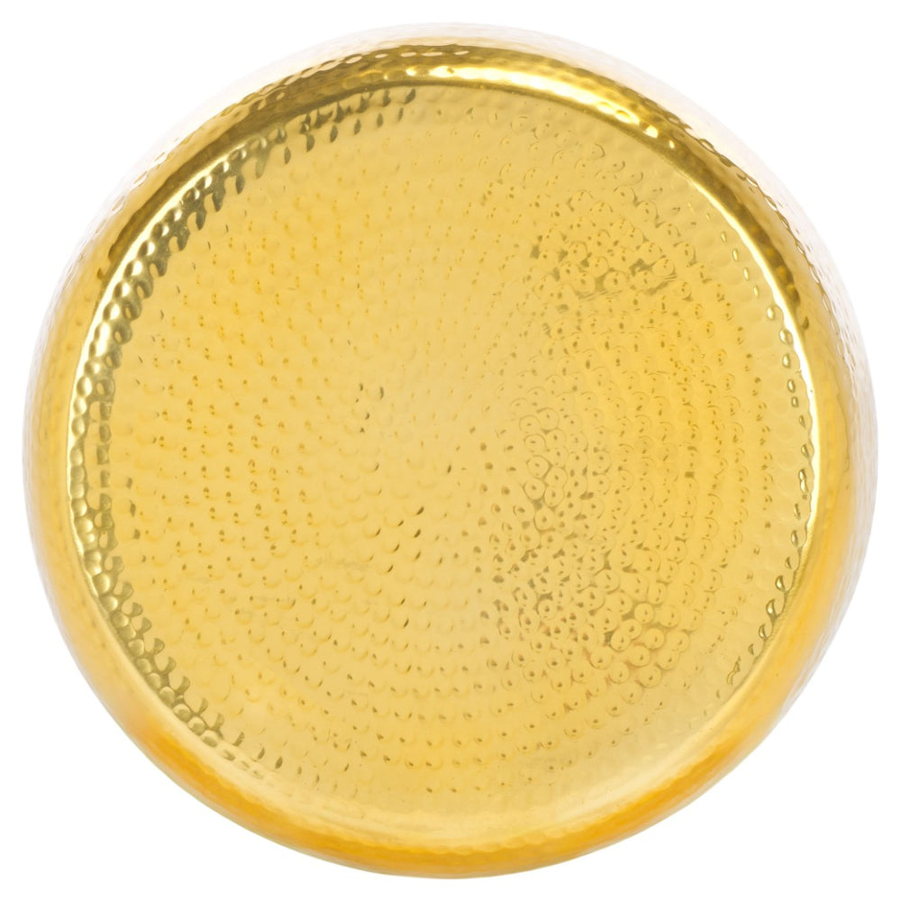 Safavieh Saanvi Luxurious Round Accent Table With Hammered Gold Top & Emerald Glass Base For Chic Décor FOX5530A