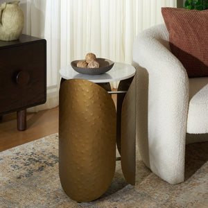 Safavieh Shiara Round Accent Table - Modern Luxe Design With White Marble Top & Antique Brass Base For Decor FOX5531A