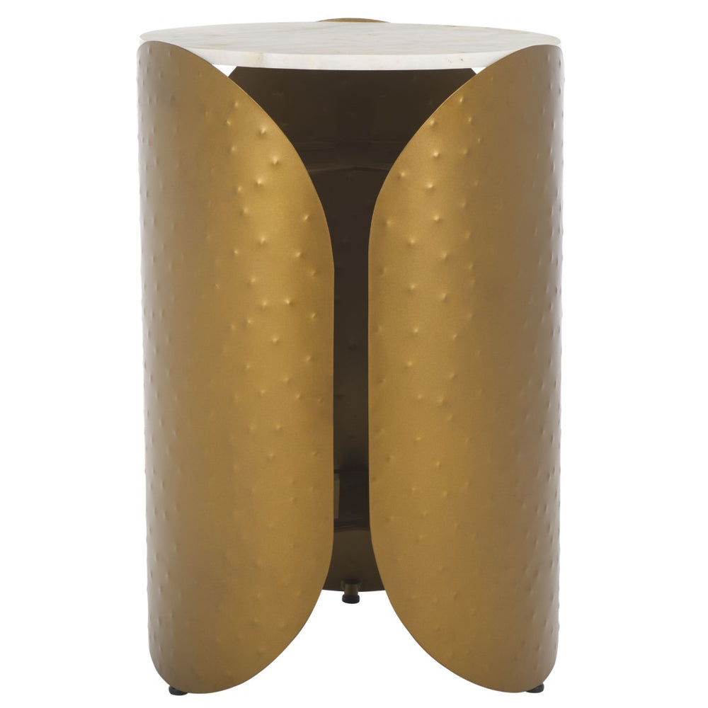 Safavieh Shiara Round Accent Table - Modern Luxe Design With White Marble Top & Antique Brass Base For Decor FOX5531A