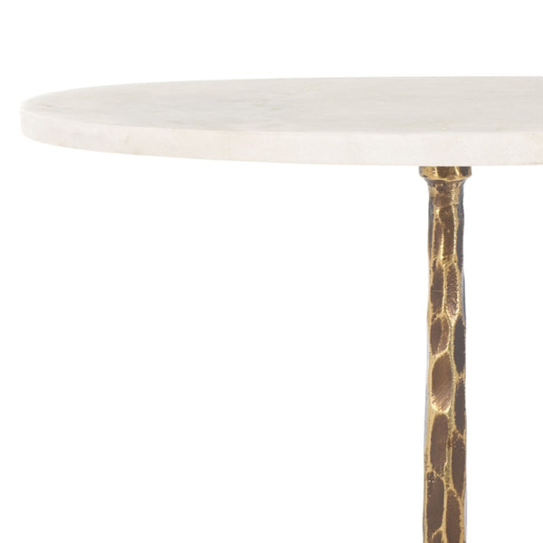 Safavieh Sizia Round Accent Table With White Marble Top & Antique Brass Pedestal For Elegant Home Decor FOX5532A