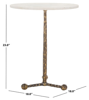 Safavieh Sizia Round Accent Table With White Marble Top & Antique Brass Pedestal For Elegant Home Decor FOX5532A