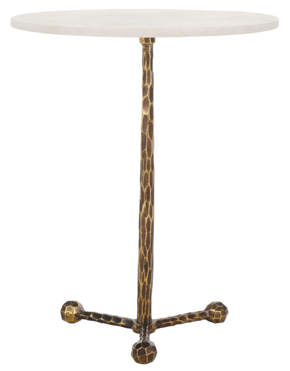 Safavieh Sizia Round Accent Table With White Marble Top & Antique Brass Pedestal For Elegant Home Decor FOX5532A