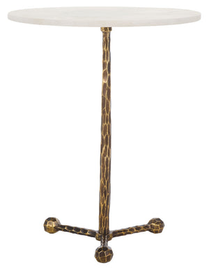 Safavieh Sizia Round Accent Table With White Marble Top & Antique Brass Pedestal For Elegant Home Decor FOX5532A