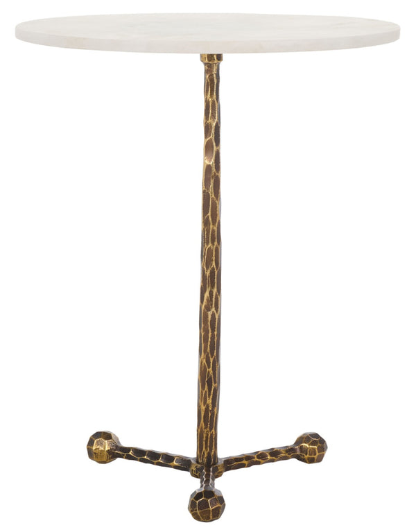 Safavieh Sizia Round Accent Table With White Marble Top & Antique Brass Pedestal For Elegant Home Decor FOX5532A