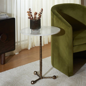 Safavieh Sizia Round Accent Table With White Marble Top & Antique Brass Pedestal For Elegant Home Decor FOX5532A