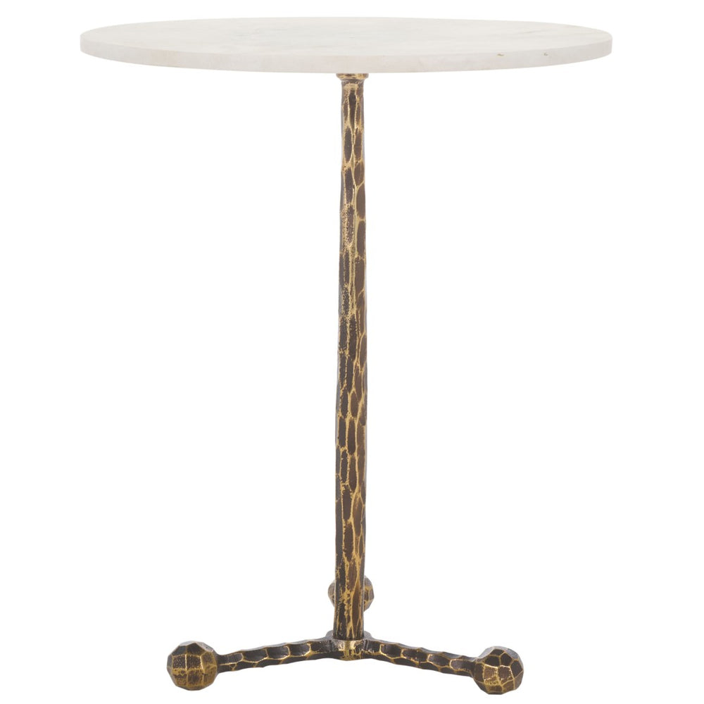 Safavieh Sizia Round Accent Table With White Marble Top & Antique Brass Pedestal For Elegant Home Decor FOX5532A
