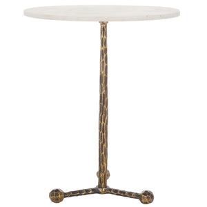 Safavieh Sizia Round Accent Table With White Marble Top & Antique Brass Pedestal For Elegant Home Decor FOX5532A