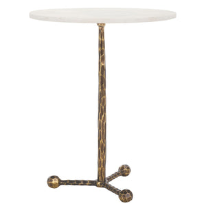 Safavieh Sizia Round Accent Table With White Marble Top & Antique Brass Pedestal For Elegant Home Decor FOX5532A