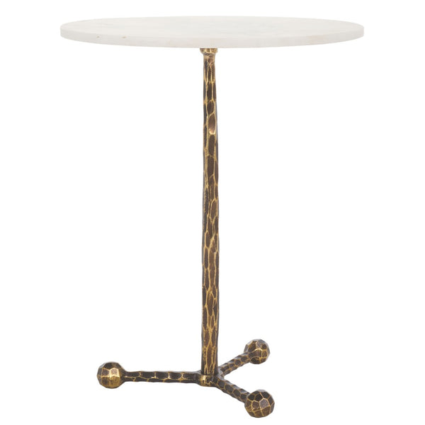 Safavieh Sizia Round Accent Table With White Marble Top & Antique Brass Pedestal For Elegant Home Decor FOX5532A