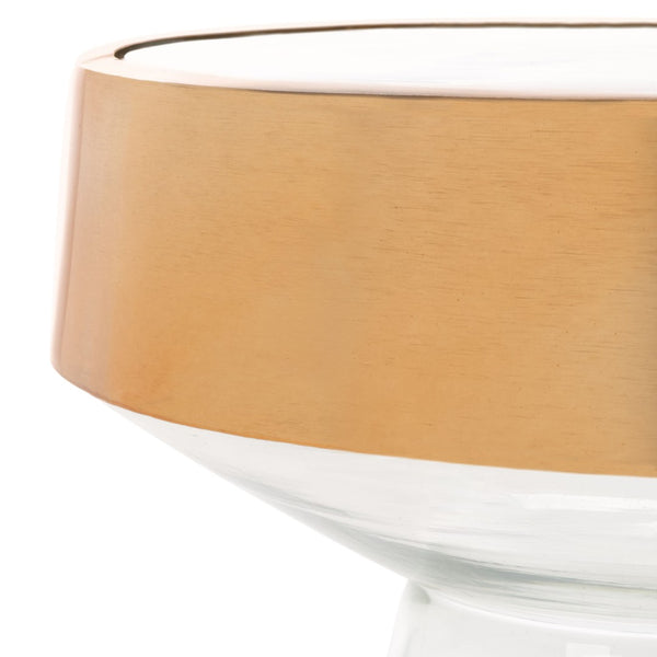 Safavieh Szabo Round Accent Table - Modern Clear Glass With Ripple Texture & Polished Gold Band For Elegance FOX5533A
