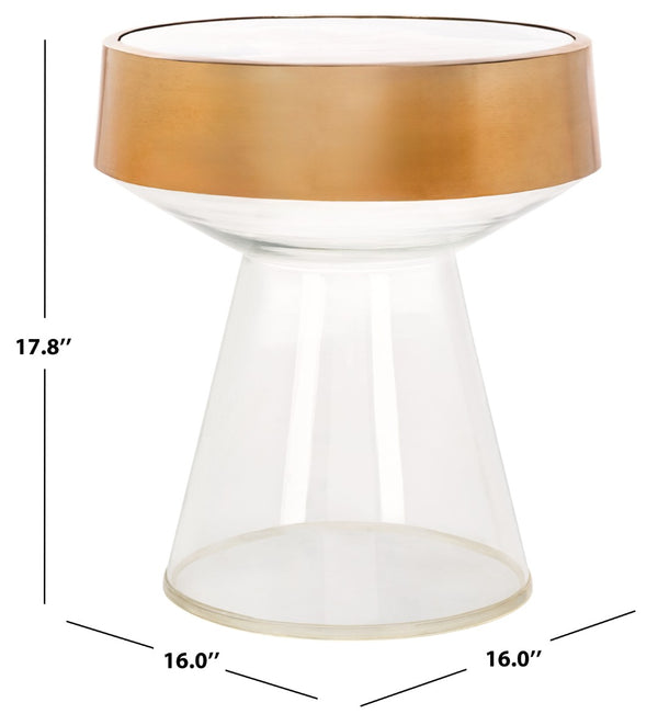 Safavieh Szabo Round Accent Table - Modern Clear Glass With Ripple Texture & Polished Gold Band For Elegance FOX5533A