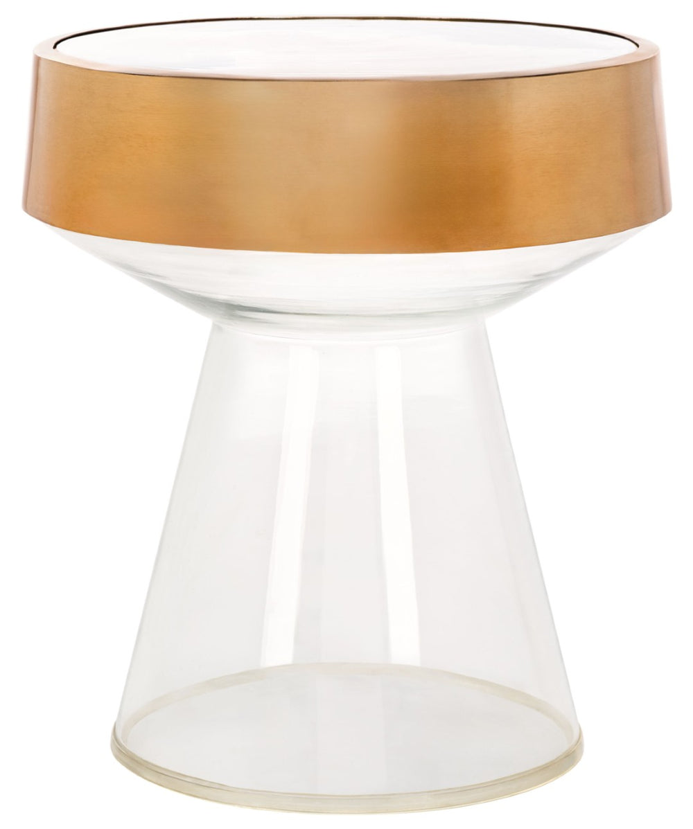 Safavieh Szabo Round Accent Table - Modern Clear Glass With Ripple Texture & Polished Gold Band For Elegance FOX5533A