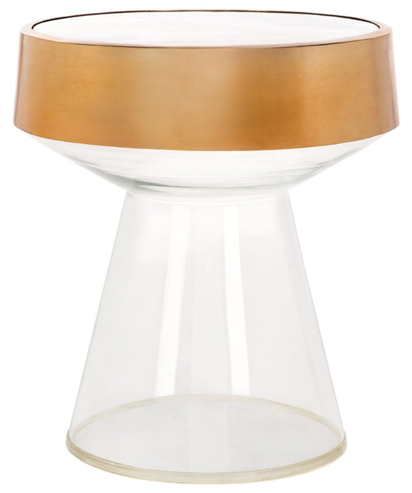 Safavieh Szabo Round Accent Table - Modern Clear Glass With Ripple Texture & Polished Gold Band For Elegance FOX5533A