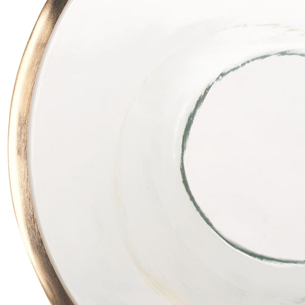 Safavieh Szabo Round Accent Table - Modern Clear Glass With Ripple Texture & Polished Gold Band For Elegance FOX5533A