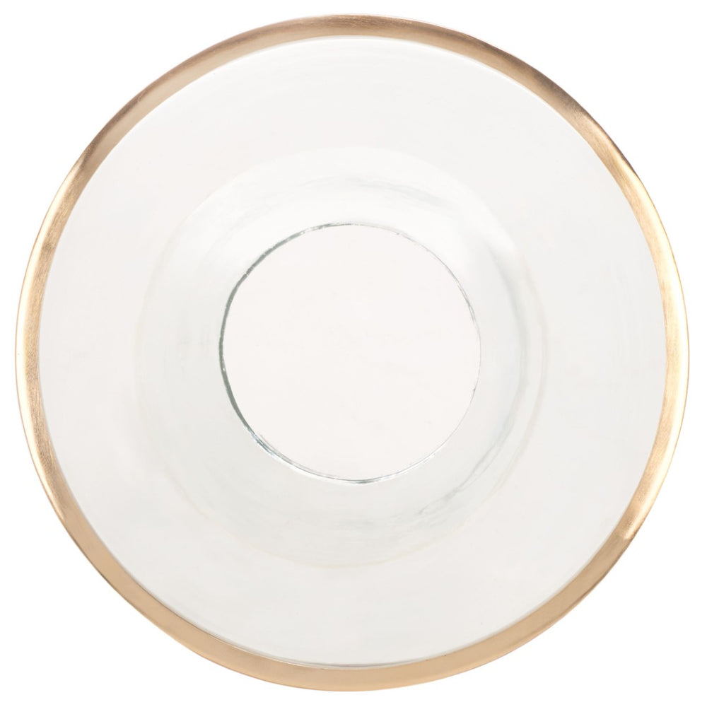 Safavieh Szabo Round Accent Table - Modern Clear Glass With Ripple Texture & Polished Gold Band For Elegance FOX5533A