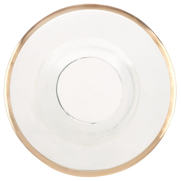 Safavieh Szabo Round Accent Table - Modern Clear Glass With Ripple Texture & Polished Gold Band For Elegance FOX5533A