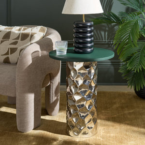 Safavieh Hasu Round Side Table With Green And Silver Finish - Stylish, Durable Accent For Living Spaces FOX5534A