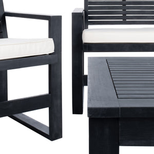 Safavieh OXARK 4-Piece Outdoor Furniture Set with Navy Cushions for Elegant Patio & Garden Comfort Black / Beige FOX6007E