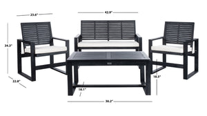 Safavieh OXARK 4-Piece Outdoor Furniture Set with Navy Cushions for Elegant Patio & Garden Comfort Black / Beige FOX6007E