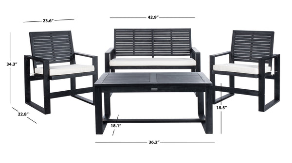 Safavieh OXARK 4-Piece Outdoor Furniture Set with Navy Cushions for Elegant Patio & Garden Comfort Black / Beige FOX6007E