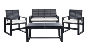 Safavieh OXARK 4-Piece Outdoor Furniture Set with Navy Cushions for Elegant Patio & Garden Comfort Black / Beige FOX6007E