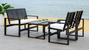 Safavieh OXARK 4-Piece Outdoor Furniture Set with Navy Cushions for Elegant Patio & Garden Comfort Black / Beige FOX6007E
