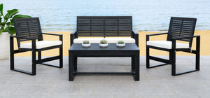 Safavieh OXARK 4-Piece Outdoor Furniture Set with Navy Cushions for Elegant Patio & Garden Comfort Black / Beige FOX6007E