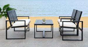 Safavieh OXARK 4-Piece Outdoor Furniture Set with Navy Cushions for Elegant Patio & Garden Comfort Black / Beige FOX6007E