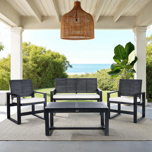 Safavieh OXARK 4-Piece Outdoor Furniture Set with Navy Cushions for Elegant Patio & Garden Comfort Black / Beige FOX6007E